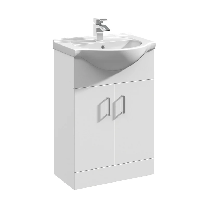Nuie Mayford 550mm Floor Standing Cabinet & Round Basin Contemporary Gloss White MFC Painted Gloss 836x550x430mm