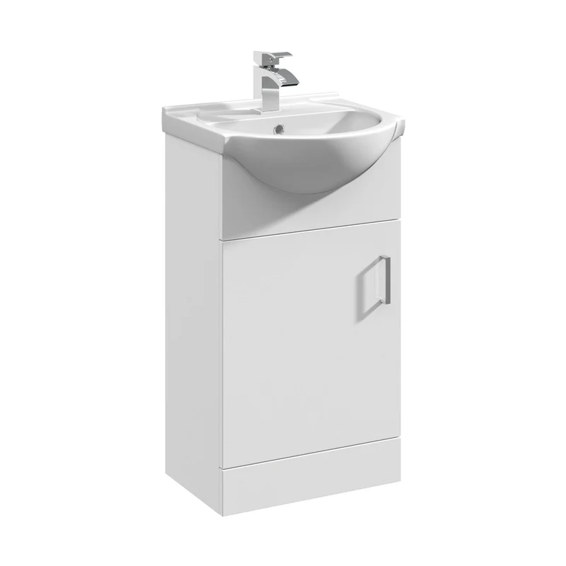 Nuie Mayford 450mm Floor Standing Cabinet & Round Basin Contemporary Gloss White MFC Painted Gloss 836x450x440mm