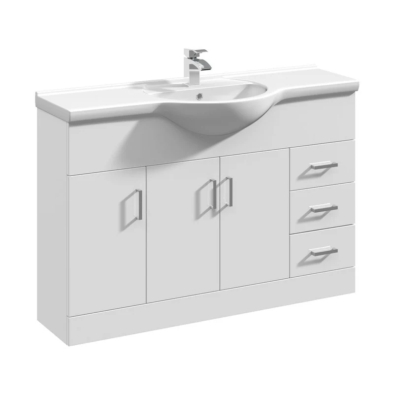 Nuie Mayford 1200mm Floor Standing Cabinet & Round Basin Contemporary Gloss White MFC Painted Gloss 836x1200x480mm
