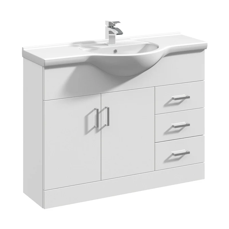 Nuie Mayford 1050mm Floor Standing Cabinet & Round Basin Contemporary Gloss White MFC Painted Gloss 836x1060x485mm