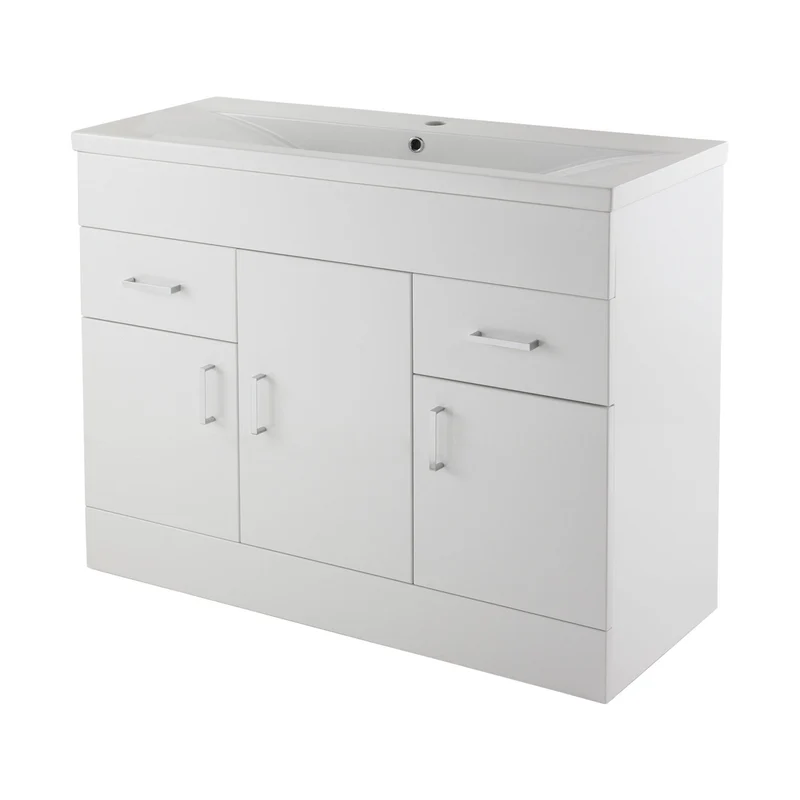 Nuie Eden 1000mm Floor Standing Cabinet & Mid-edge Basin Contemporary Gloss White MFC Painted Gloss 840x1010x390mm