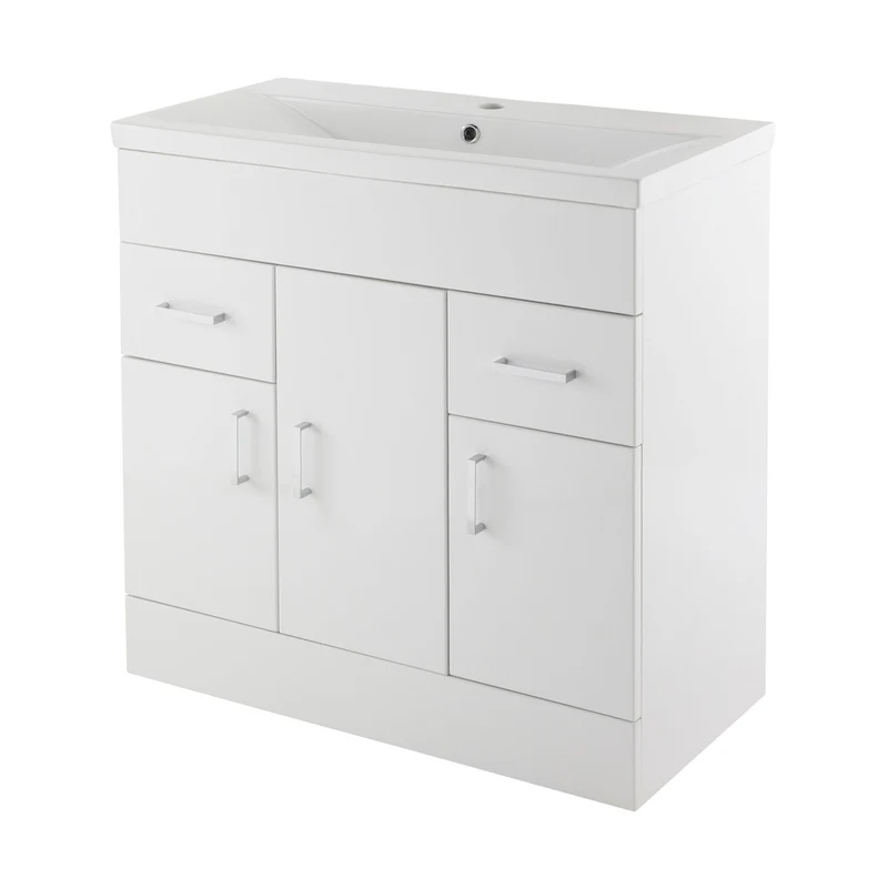Nuie Eden 800mm Floor Standing Cabinet & Mid-edge Basin Contemporary Gloss White MFC Painted Gloss 818x805x400mm