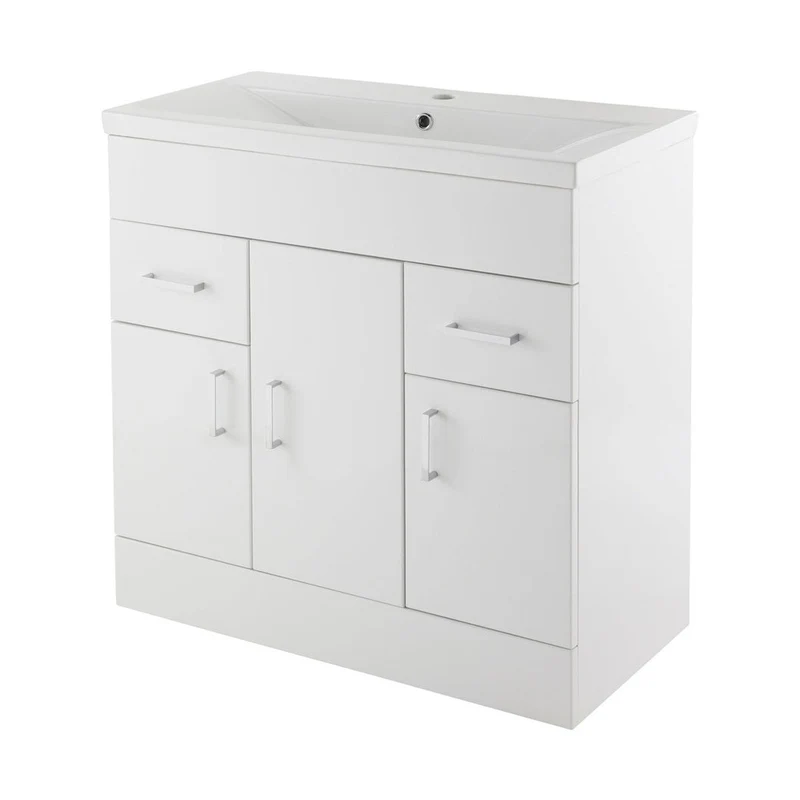Nuie Eden 800mm Floor Standing Cabinet & Minimalist Basin Contemporary Gloss White MFC Painted Gloss 840x810x390mm