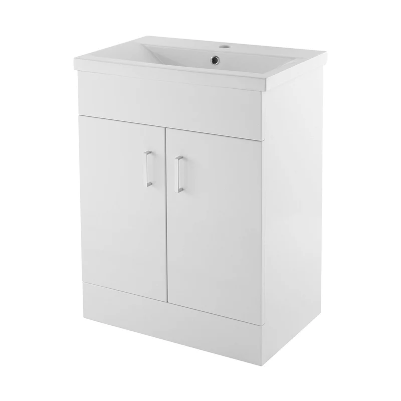 Nuie Eden 600mm Floor Standing Cabinet & Mid-edge Basin Contemporary Gloss White MFC Painted Gloss 818x605x400mm