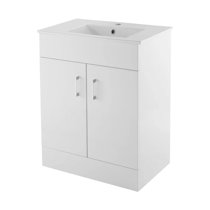 Nuie Eden 600mm Floor Standing Cabinet & Minimalist Basin Contemporary Gloss White MFC Painted Gloss 840x610x390mm