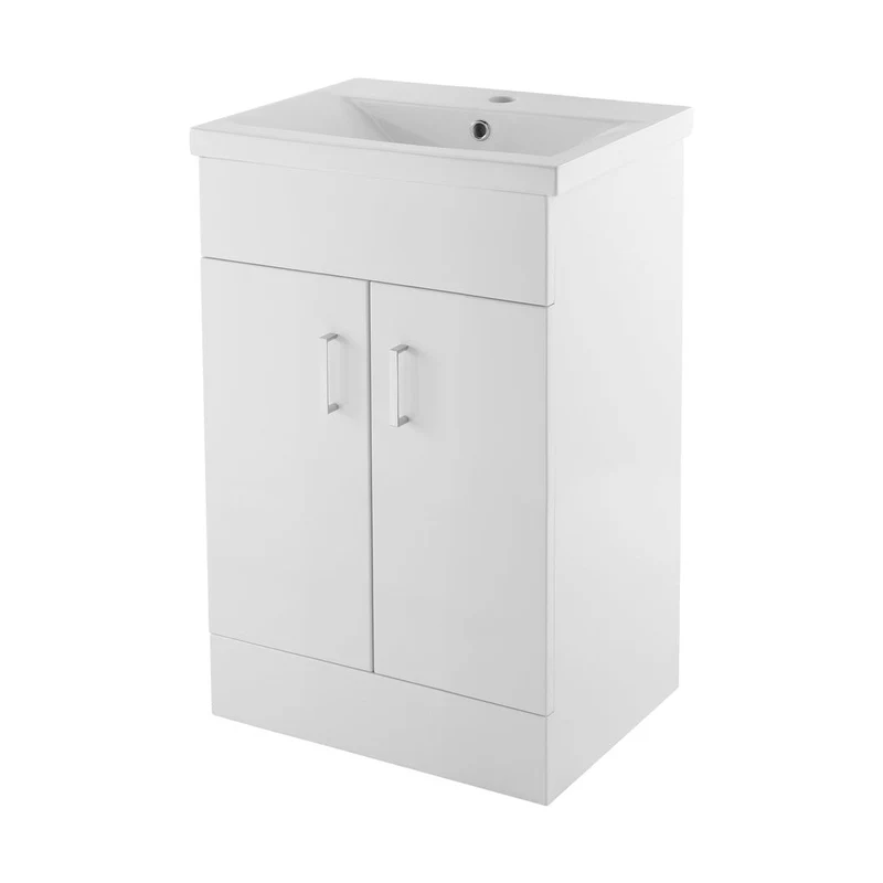 Nuie Eden 500mm Floor Standing Cabinet & Minimalist Basin Contemporary Gloss White MFC Painted Gloss 840x510x390mm