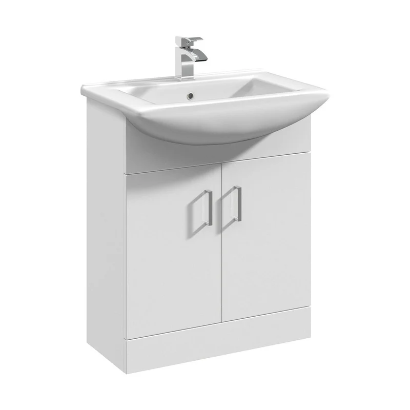 Nuie Mayford 650mm Floor Standing Cabinet & Square Basin Contemporary Gloss White MFC Painted Gloss 836x650x450mm