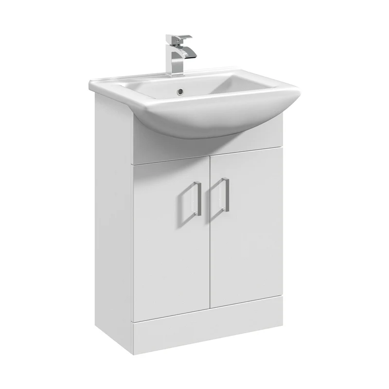 Nuie Mayford 550mm Floor Standing Cabinet & Square Basin Contemporary Gloss White MFC Painted Gloss 836x550x425mm