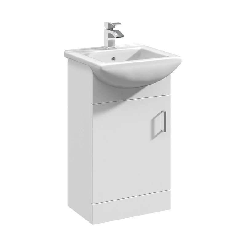 Nuie Mayford 450mm Floor Standing Cabinet & Square Basin Contemporary Gloss White MFC Painted Gloss 836x458x440mm