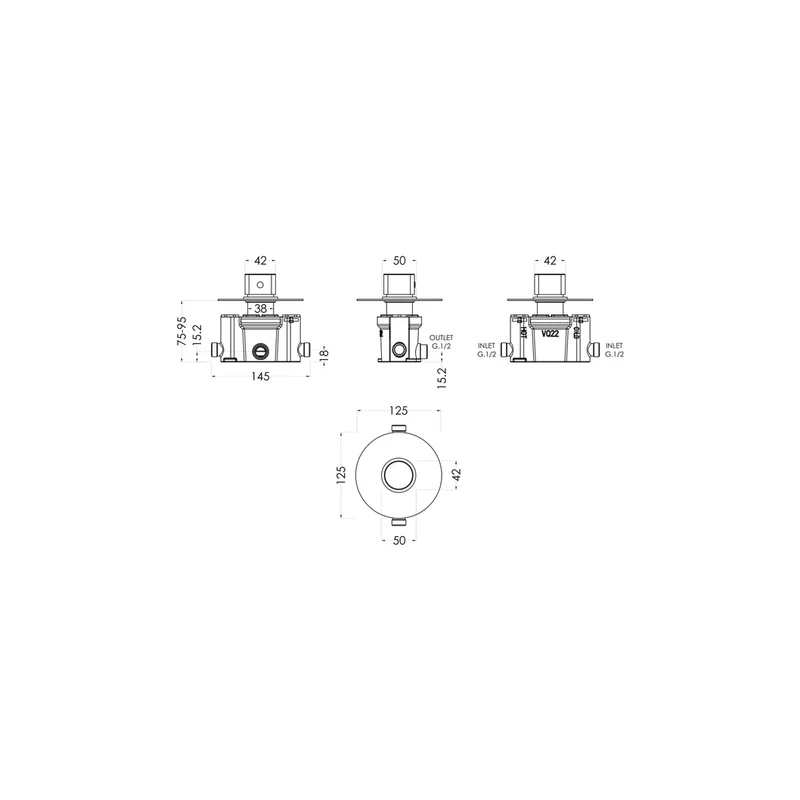Nuie Arvan Thermostatic Temperature Control Valve Contemporary Chrome Brass ABS 125x125x135mm