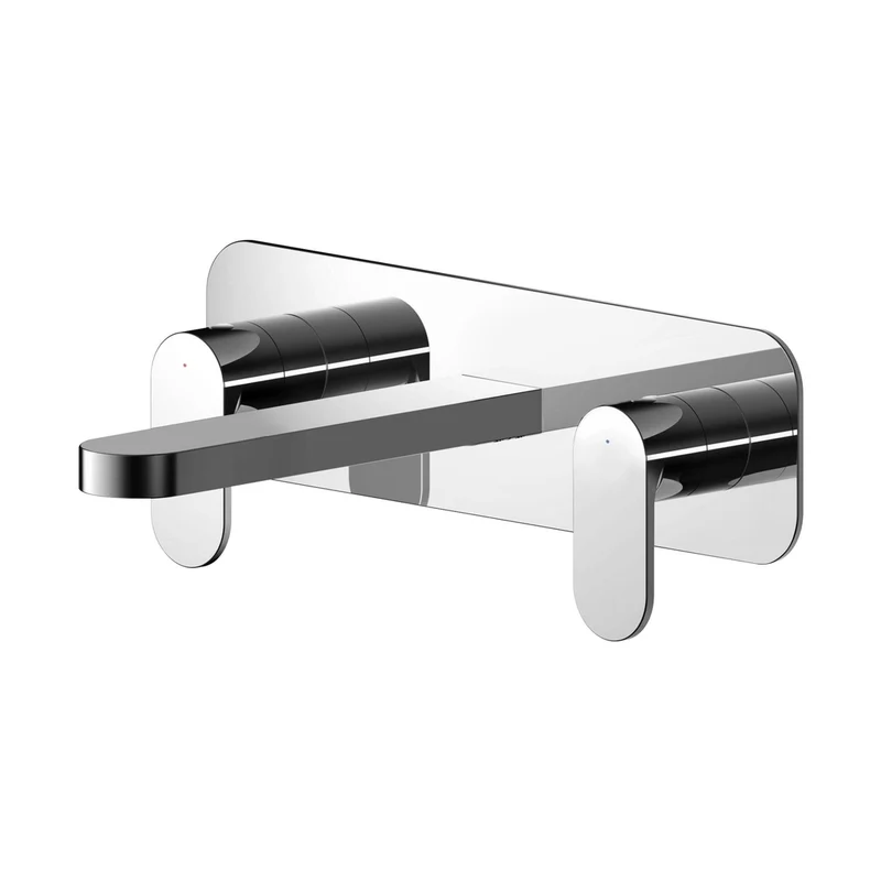 Nuie Binsey Wall Mounted 3 Tap Hole Basin Mixer With Plate Contemporary Chrome Brass 75x280x193mm