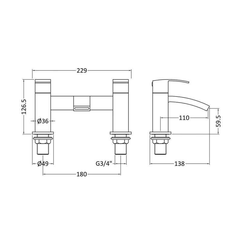 Nuie Vibe Bath Filler Contemporary Chrome Brass 127x229x138mm