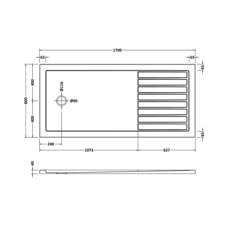 Nuie Wetroom Trays Rectangular Walk-in Shower Tray 1700 X 800 Contemporary Grey Slate Acrylic Capped ABS Caco3 And Pu