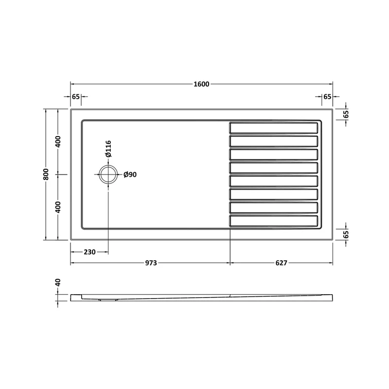 Nuie Wetroom Trays Rectangular Walk-in Shower Tray 1600 X 800 Contemporary Grey Slate Acrylic Capped ABS Caco3 And Pu