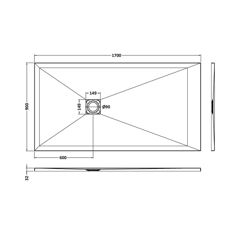 Nuie Slim Rectangular Trays Rectangular Shower Tray 1700 X 900mm Contemporary Grey Slate Acrylic Capped ABS Caco3 And Pu