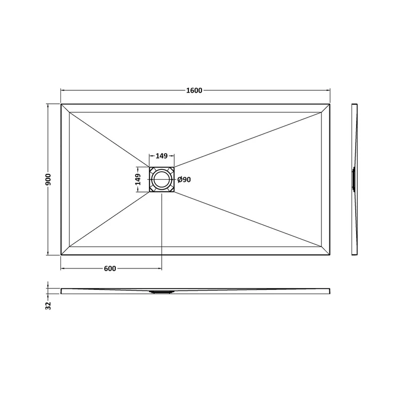 Nuie Slim Rectangular Trays Rectangular Shower Tray 1600 X 900mm Contemporary Grey Slate Acrylic Capped ABS Caco3 And Pu