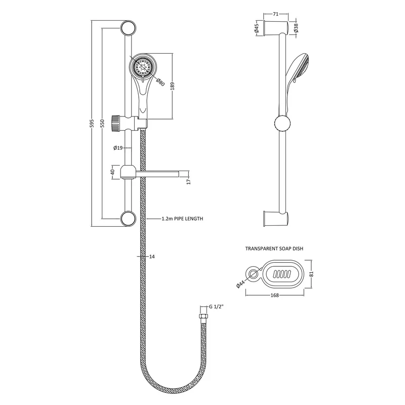Layla Slide Rail Shower Kit - Chrome