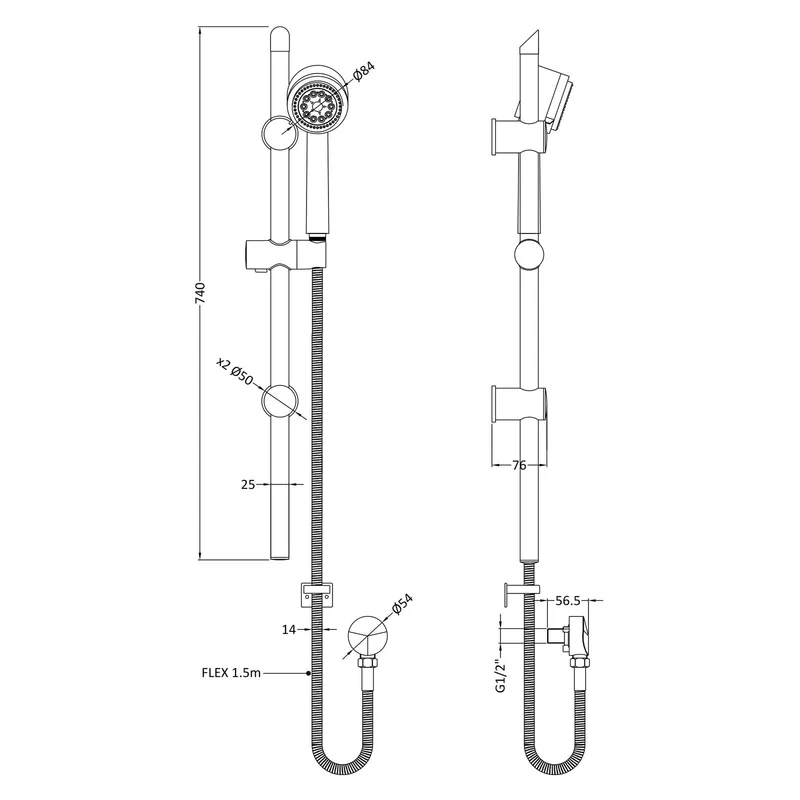 Jenson Slide Rail Shower Kit - Chrome