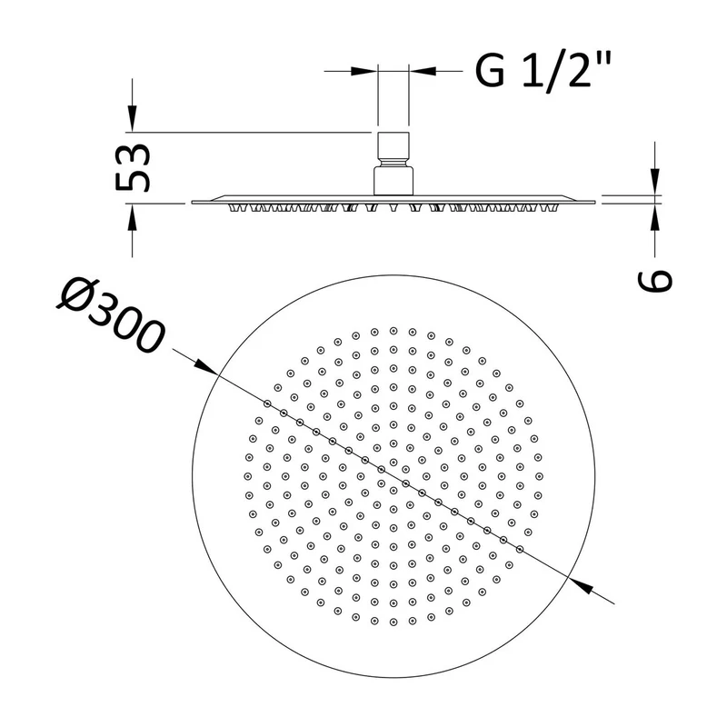 Lana Slimline Round Fixed Head Shower 300 x 300mm - Chrome