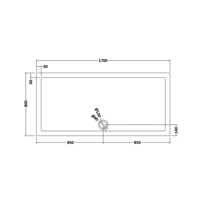 Nuie Rectangular Trays Rectangular Shower Tray 1700 X 800mm Contemporary Grey Slate Acrylic Capped ABS Caco3 And Pu