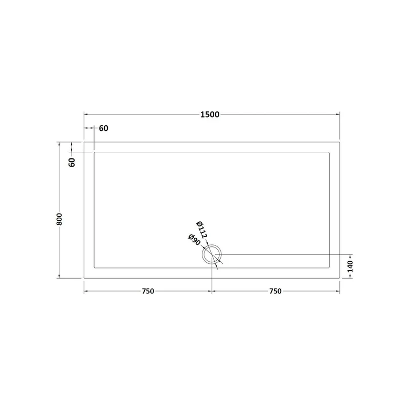 Nuie Rectangular Trays Rectangular Shower Tray 1500 X 800mm Contemporary Grey Slate Acrylic Capped ABS Caco3 And Pu