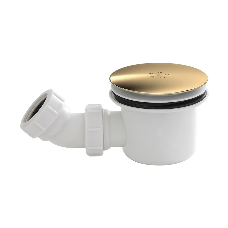 Nuie Shower Tray Wastes White & Brass Fast Flow Shower Waste Contemporary Brushed Brass Polypropylene 99x116x116mm