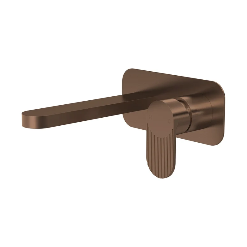 Nuie Cyprus Wall Mounted 2 Tap Hole Basin Mixer With Plate Contemporary Brushed Bronze Brass 108x180x193mm