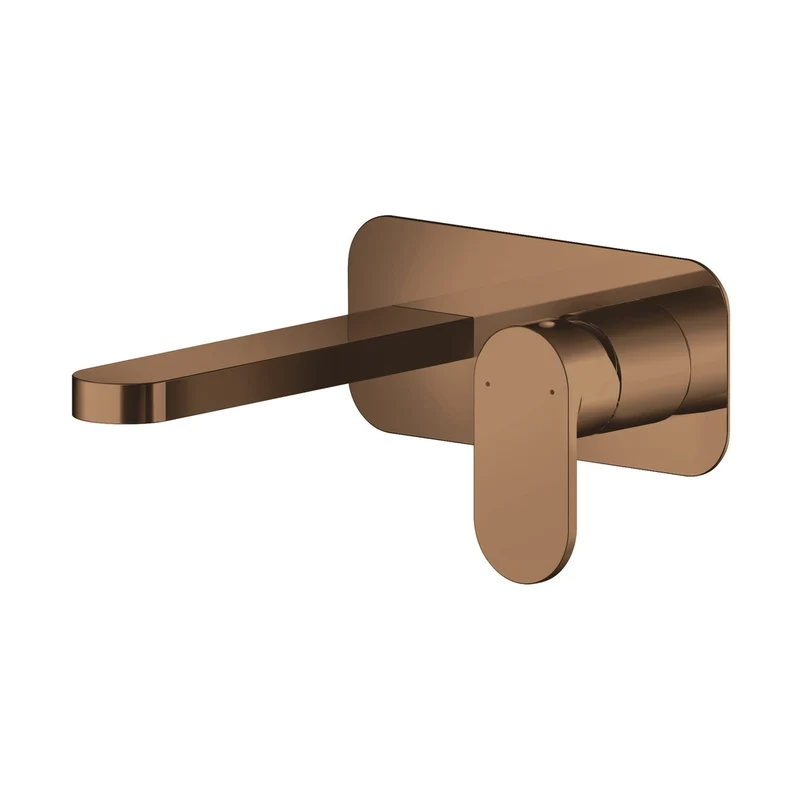 Nuie Binsey Wall Mounted 2 Tap Hole Basin Mixer With Plate Contemporary Brushed Bronze Brass 80x180x193mm