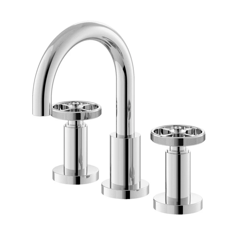 Nuie Revolution 3 Tap Hole Basin Mixer Contemporary Chrome Brass 190x130x175mm