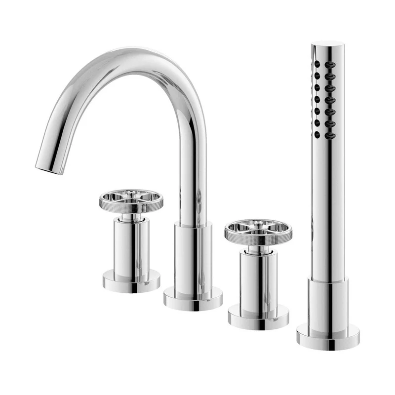 Nuie Revolution 4 Tap Bath Shower Mixer Contemporary Chrome Brass 236x345x207mm