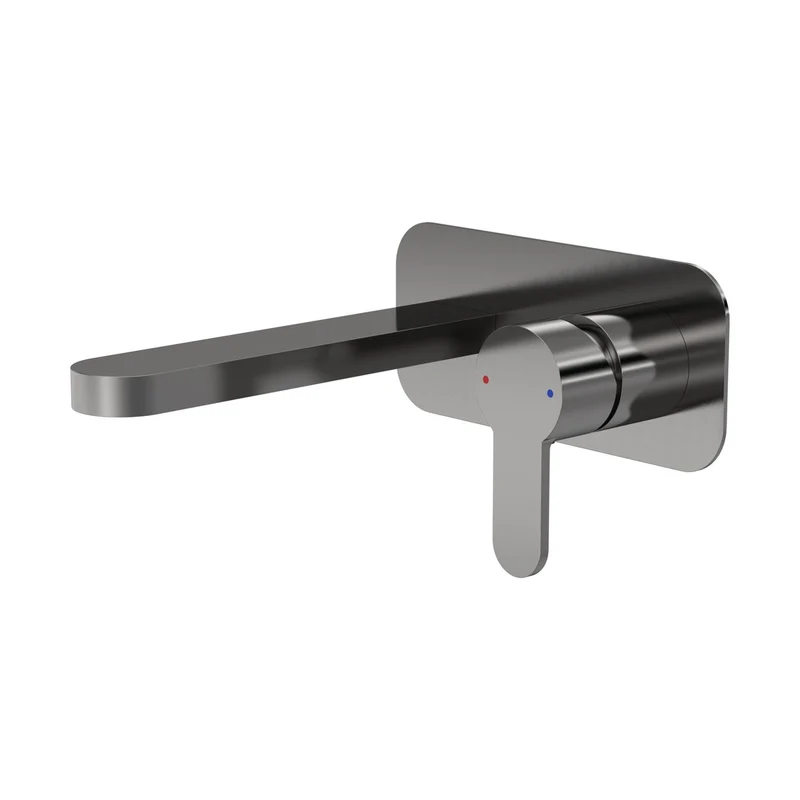 Nuie Arvan Wall Mounted 2 Tap Hole Basin Mixer With Plate Contemporary Brushed Pewter Brass,plastic 108x180x193mm