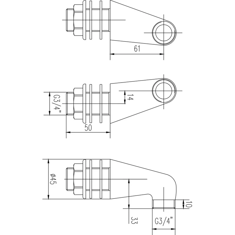 Nuie Tap Extras Inlet Leg Contemporary Chrome Brass 55x45x85mm