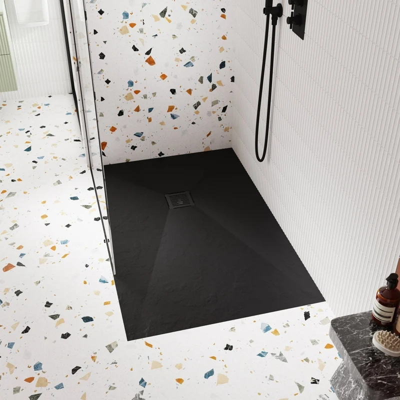 Nuie Shower Tray Wastes Square Shower Waste With Black Top Contemporary Matt Black Polypropylene 86x144x144mm