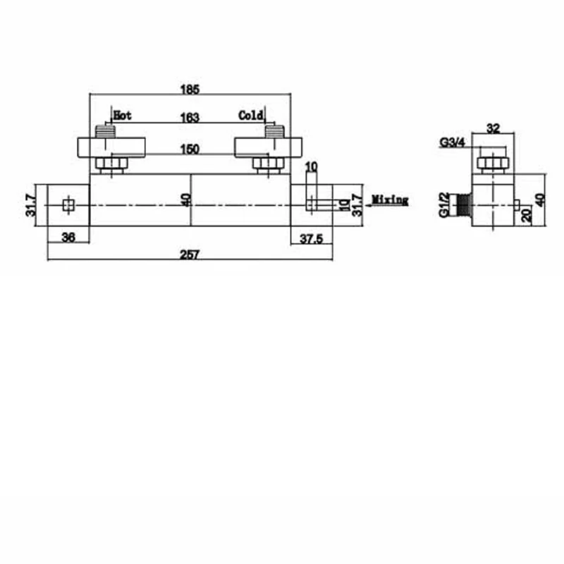 Jenson Square Exposed Thermostatic Bar Valve
