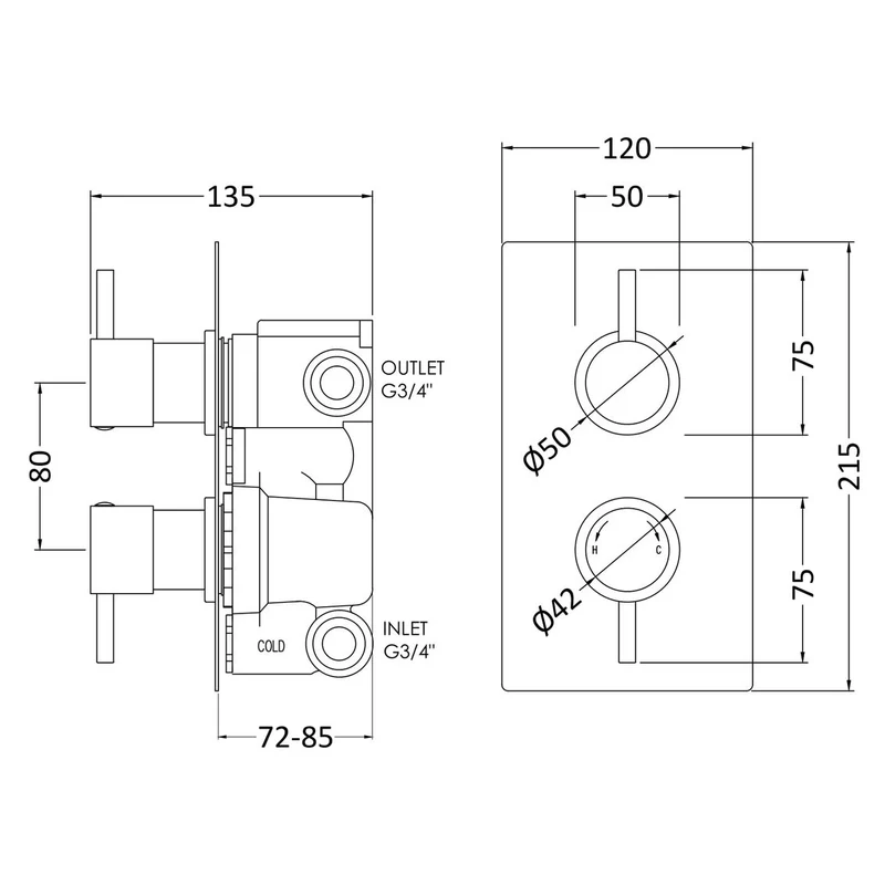 Jenson Round 2 Outlet Concealed Thermostatic Valve