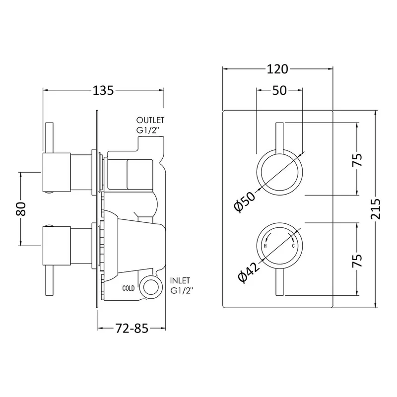 Jenson Round 1 Outlet Concealed Thermostatic Valve