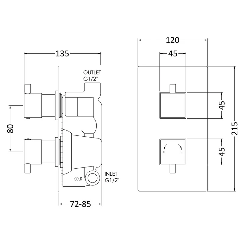 Jenson Square 1 Outlet Concealed Thermostatic Valve