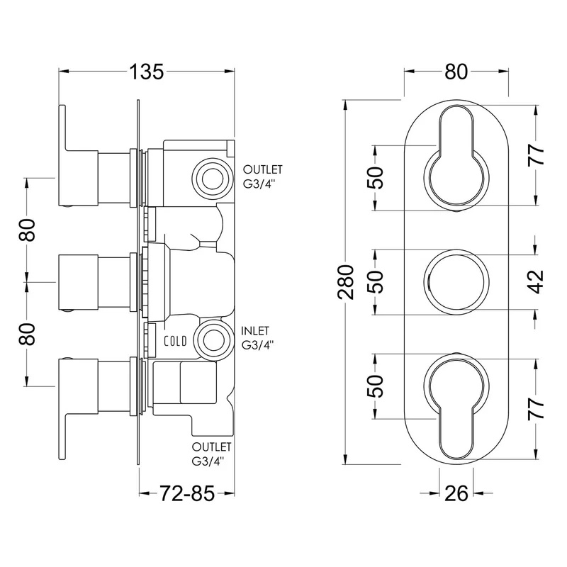 Lana 3 Outlet Concealed Thermostatic Valve