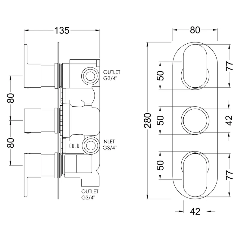 Capri 3 Outlet Concealed Thermostatic Valve