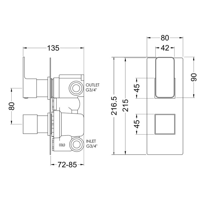 Cape 2 Outlet Concealed Thermostatic Valve