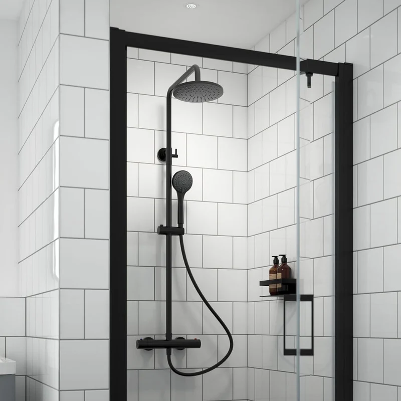 Lana Black Round Thermostatic Exposed Shower Kit