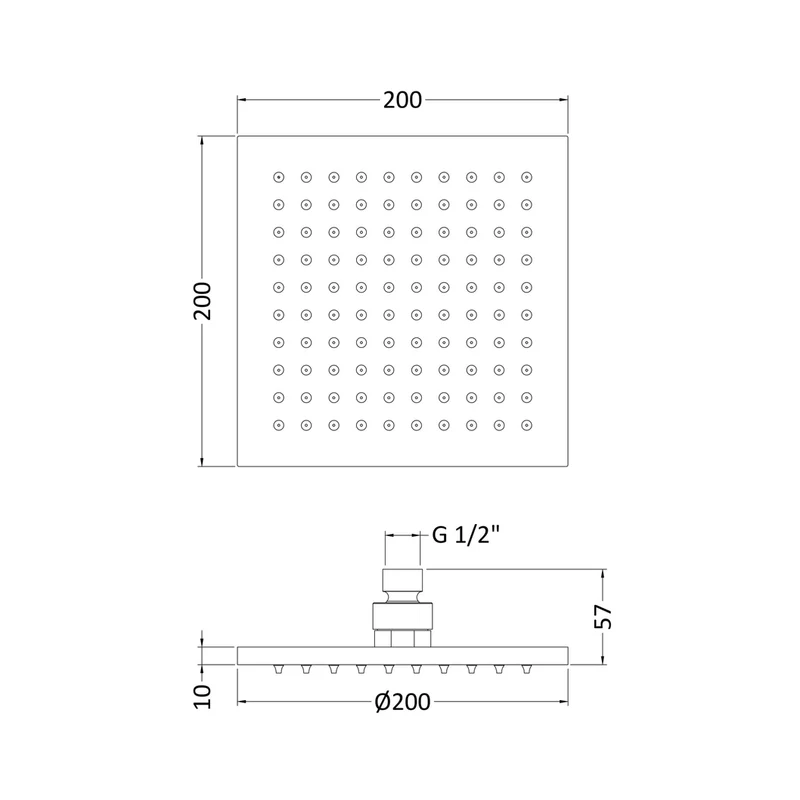 Nuie Square Led Fixed Head Contemporary Chrome Brass 58x200x200mm