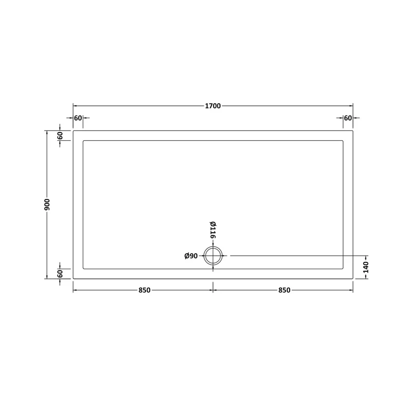 Nuie Rectangular Trays Rectangular Shower Tray 1700 X 900mm Contemporary White Acrylic Capped ABS Caco3 And Pu