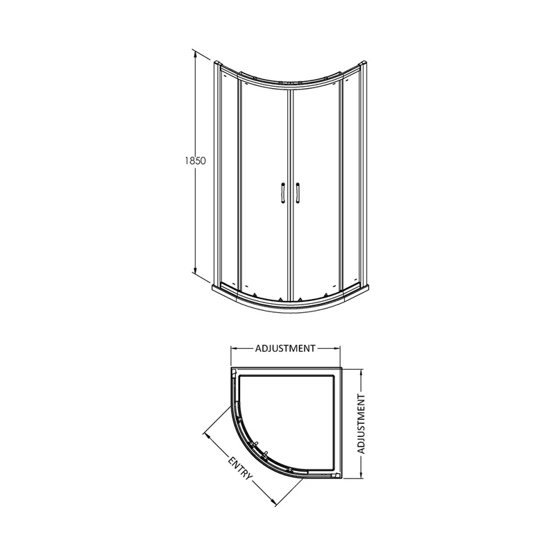 Nuie Ella 1850 X 700mm Quadrant Shower Enclosure Contemporary Chrome Aluminium 1850x680x680mm