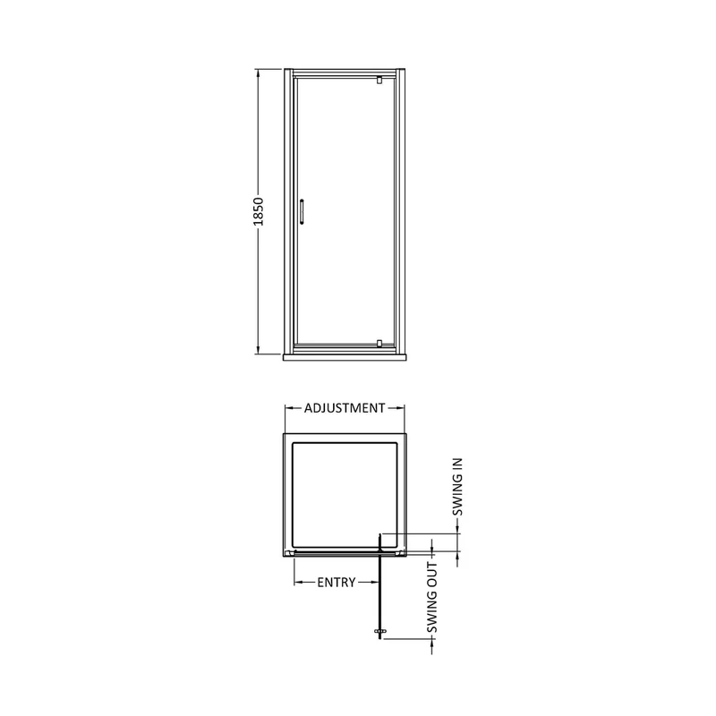 Nuie Ella 1850 X 800mm Pivot Shower Door Contemporary Chrome Aluminium 1850x890x44mm