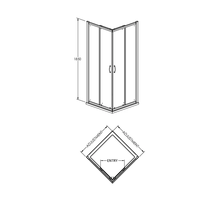 Nuie Ella 1850 X 760mm Corner Entry Shower Enclosure Contemporary Chrome Aluminium 1850x745x44mm