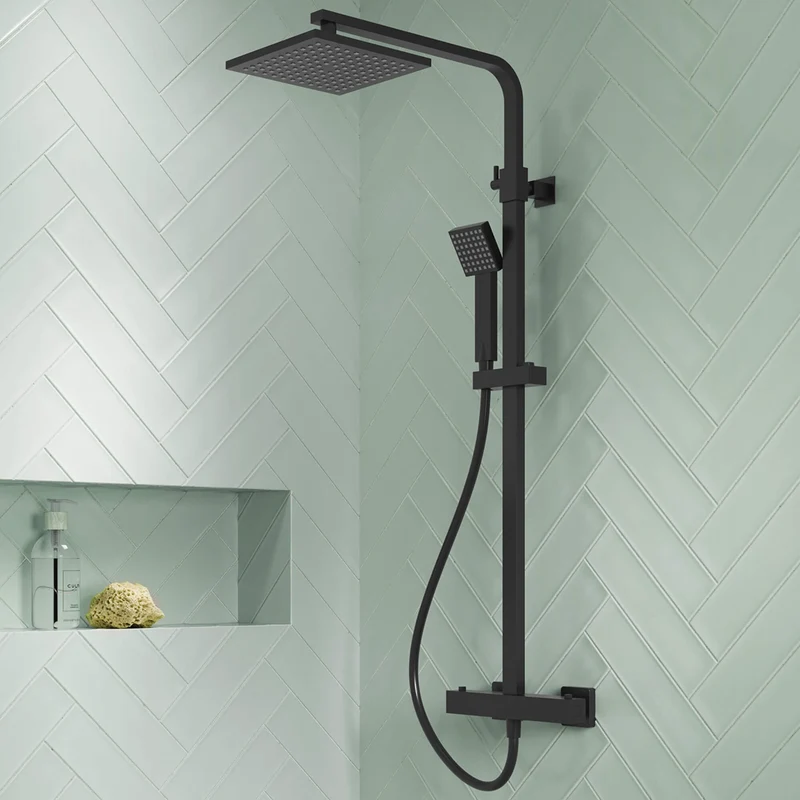 Cape Black Square Thermostatic Exposed Shower Kit