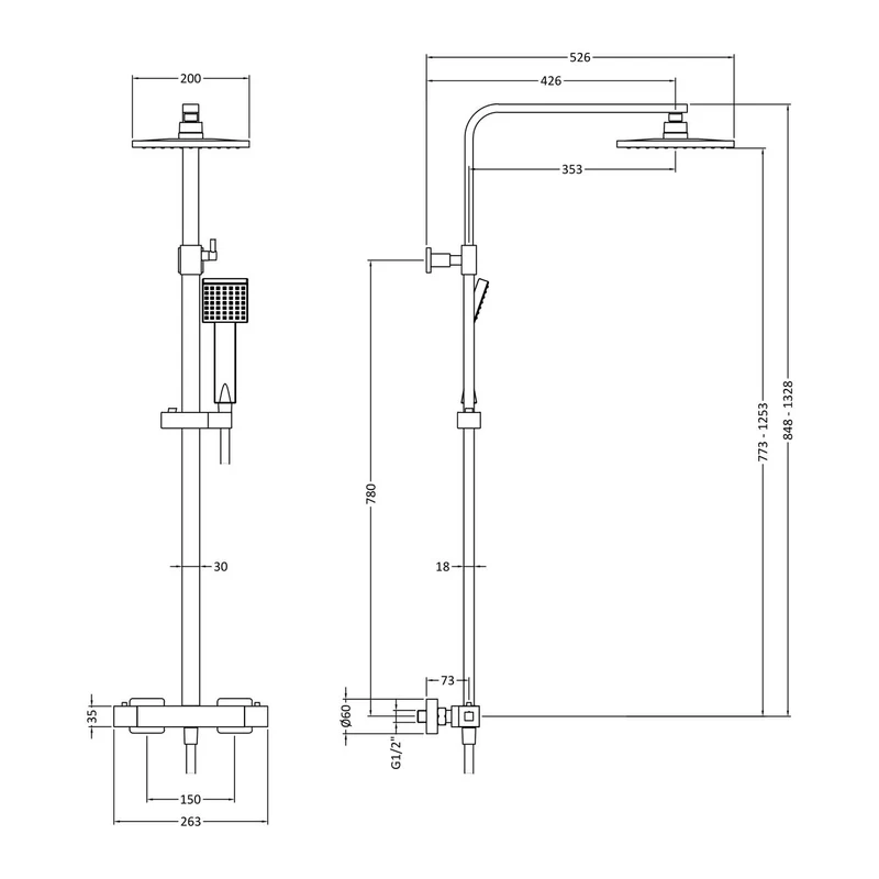 Cape Black Square Thermostatic Exposed Shower Kit