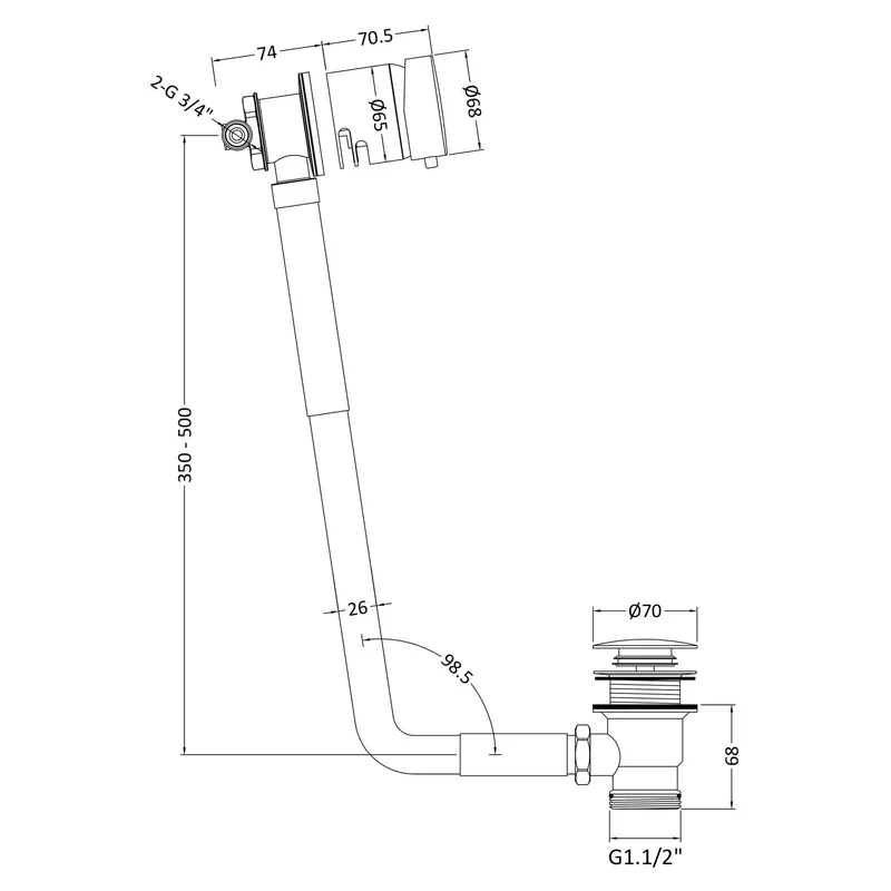 Jenson Bath Filler Waste With Built In Valve