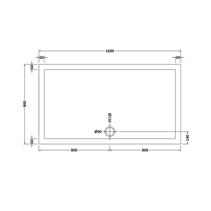 Nuie Rectangular Trays Rectangular Shower Tray 1600 X 900mm Contemporary White Acrylic Capped ABS Caco3 And Pu